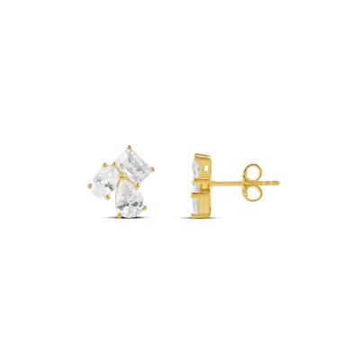 Shymi Multi Shape 3 Stone Stud Earrings - .925 Sterling Silver, 14k Gold-plated, Cubic Zirconia Detailing,