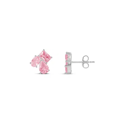 Shymi Multi Shape 3 Stone Stud Earrings - .925 Sterling Silver, 14k Gold-plated, Cubic Zirconia Detailing,