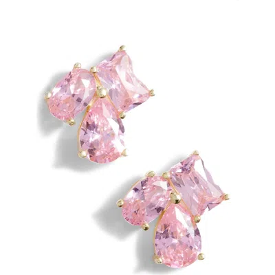 Shymi Multi Shape Cubic Zirconia Stud Earrings In Gold/pink