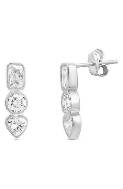 Shymi Multi Shape Drop Stud Earrings In Silver