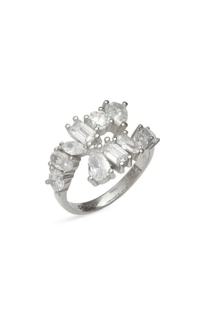 Shymi Multicut Cubic Zirconia Bypass Ring In Silver/white