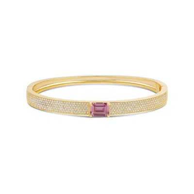 Shymi Pavé Bangle With Center Stone - .925 Sterling Silver, 14k Gold-plated, Rhodium Plated Cubic Zirconia