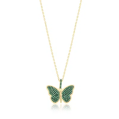 Shymi Pavé Butterfly Necklace - .925 Sterling Silver, 14k Gold-plated - Rhodium Plated, Cubic Zirconia Pav In Metallic