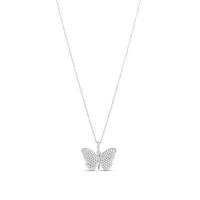 Shymi Pavé Butterfly Pendant Necklace In Silver/white