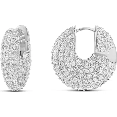 Shymi Women's Pave Button Earrings - Silver