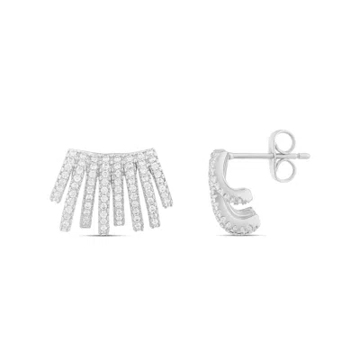 Shymi Pavé Caged Huggie Earrings - 14k Gold Filled, Rhodium Plated, Cubic Zirconia Detailing, Lightweight, In Gray