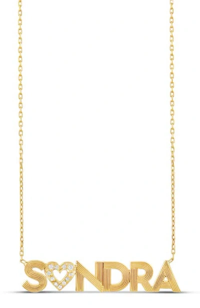Shymi Pavé Heart & Fluted Name Pendant Necklace In Gold