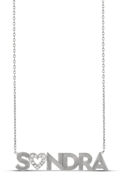 Shymi Pavé Heart & Fluted Name Pendant Necklace In Silver