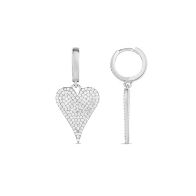 Shymi Pavé Heart Drop Earrings - .925 Sterling Silver, 14k Gold-plated, Dark Pink Cubic Zirconia Detailing
