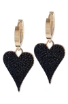 Shymi Pavé Heart Drop Huggie Hoop Earrings In Gold/black