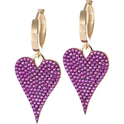 Shymi Pavé Heart Drop Huggie Hoop Earrings In Multi