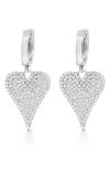 Shymi Pavé Heart Drop Huggie Hoop Earrings In Silver
