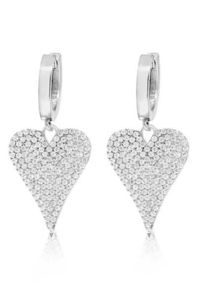 Shymi Pavé Heart Drop Huggie Hoop Earrings In Silver