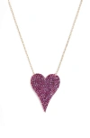 Shymi Pavé Heart Pendant Necklace In Gold/dark Pink