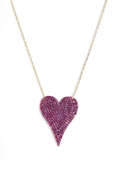 Shymi Pavé Heart Pendant Necklace In Gold/dark Pink