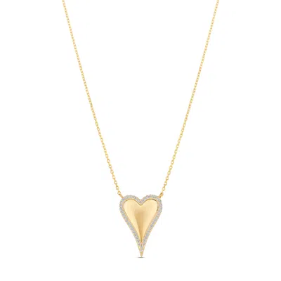 Shymi Pavé Outline Heart Necklace - .925 Sterling Silver, 14k Gold-plated - Rhodium Plated, Cubic Zirconia In Pink