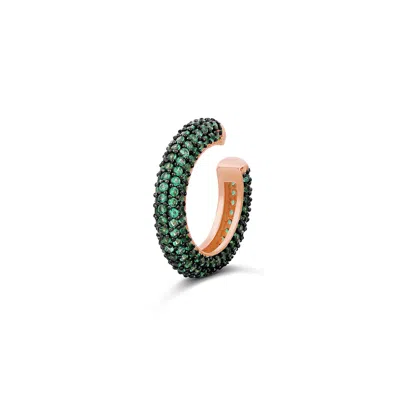 Shymi Pavé Single Ear Cuff - .925 Sterling Silver, Rhodium Plated, Cubic Zirconia Detailing, Day To Night, In Green