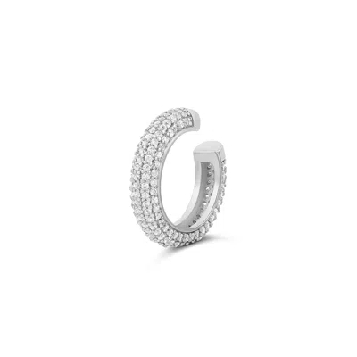 Shymi Pavé Single Ear Cuff - .925 Sterling Silver, Rhodium Plated, Cubic Zirconia Detailing, Day To Night, In Metallic
