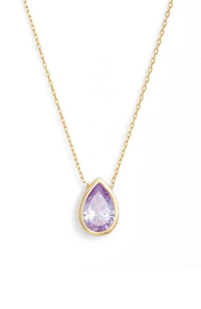Shymi Pear Cubic Zirconia Bezel Pendant Necklace In Gold/purple