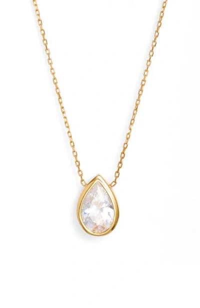 Shymi Pear Cubic Zirconia Bezel Pendant Necklace In Gold/white