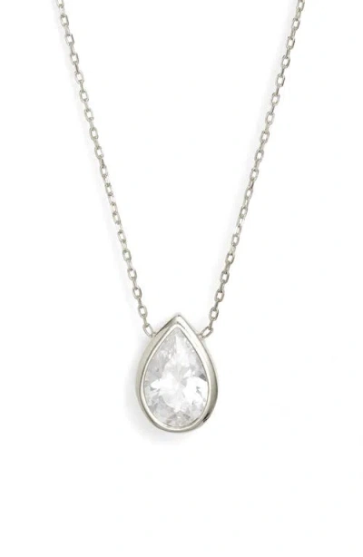 Shymi Pear Cubic Zirconia Bezel Pendant Necklace In Silver/white