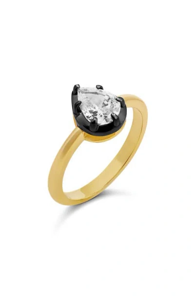 Shymi Pear Cut Cubic Zirconia Solitaire Ring In Gold