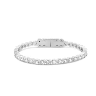 Shymi Round Stone Bezel Set Open Bangle Bracelet - .925 Sterling Silver, 14k Gold-plated, Rhodium Plated,  In Metallic