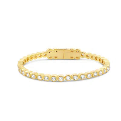 Shymi Round Stone Bezel Set Open Bangle Bracelet - .925 Sterling Silver, 14k Gold-plated, Rhodium Plated, 
