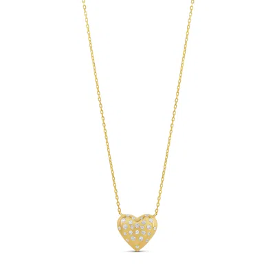 Shymi Scattered Stone Puffy Heart Necklace - .925 Sterling Silver, 14k Gold-plated - Rhodium Plated, Cubic In Metallic