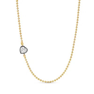 Shymi Side Heart Shape Necklace - .925 Sterling Silver, 14k Gold-plated, Cubic Zirconia Detailing, Beaded 