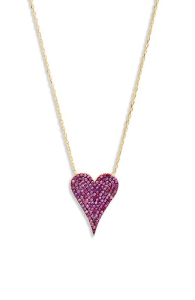 Shymi Small Pavé Heart Pendant Necklace In Gold/hot Pink