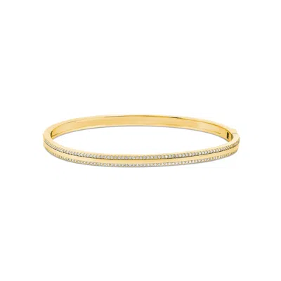 Shymi Thin Pave Outline Bangle - 18k Gold-filled, Rhodium Plated, Cubic Zirconia, Day To Night In Metallic