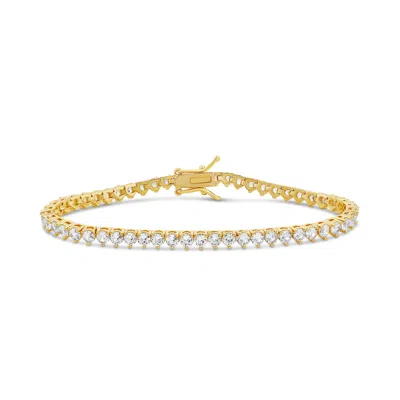 Shymi Three Prong 2mm Round Tennis Bracelet - 18k Gold-filled, Rhodium Plated, Cubic Zirconia, Size 6" Wit