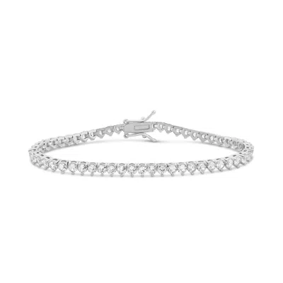 Shymi Three Prong 2mm Round Tennis Bracelet - 18k Gold-filled, Rhodium Plated, Cubic Zirconia, Size 6" Wit In Red