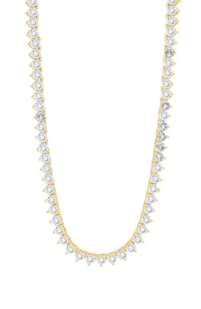 Shymi Three Prong Round Tennis Necklace In Gold