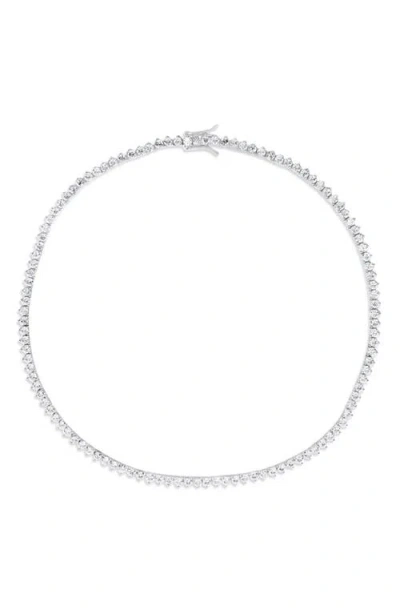 Shymi Three Prong Round Tennis Necklace In Silver