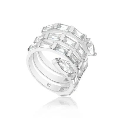 Shymi Women's Baguette Statement Swirl Ring - Silver