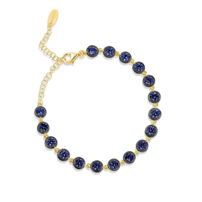 Shymi Women's Black / Blue / Gold Round Victorian Style Tennis Bracelet - Black Rhodium & Blue