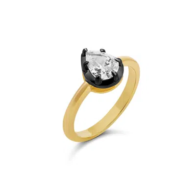 Shymi Women's Black / Gold Black Rhodium Solitaire Ring - Pear