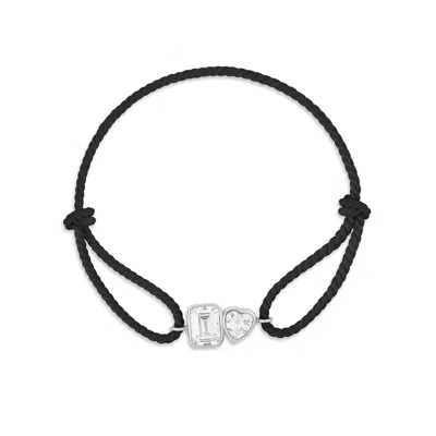 Shymi Women's Black / Silver Cord Bracelet - Black & Silver One Heart & One Emerald Stone