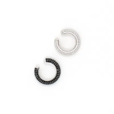 Shymi Women's Black / White Ear Cuff Set Of Two - Silver & Black In Multi