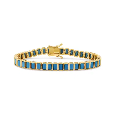 Shymi Women's Blue / Gold Bezel-set Emerald Turquoise Tennis Bracelet