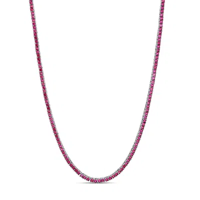Shymi Women's Blue / Silver Classic Ruby Two Mm Tennis Necklace - Silver In Pink
