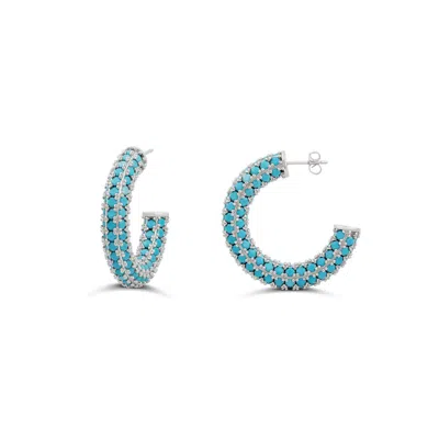 Shymi Women's Blue / Silver Colored Crystal Pave Hoop Earrings - Silver Turquoise