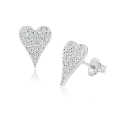 Shymi Women's Elongated Large Pave Heart Studs - Silver In Metallic