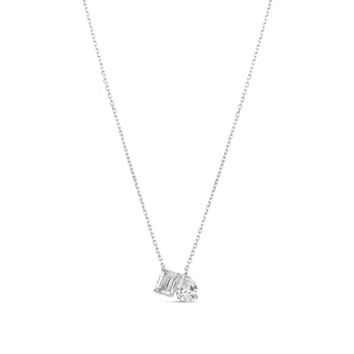 Shymi Women's Emerald And Pear Two Stone Necklace - Silver