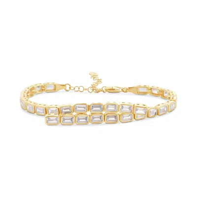 Shymi Women's Emerald Bezel Set Statement Tennis Bracelet - Gold