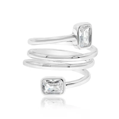 Shymi Women's Emerald Spiral Statement Ring - Silver