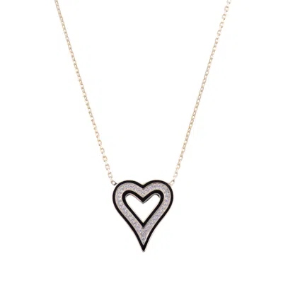 Shymi Women's Enamel Open Heart Necklace - Black