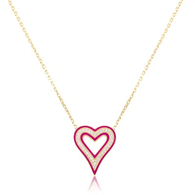 Shymi Women's Enamel Open Heart Necklace - Pink In Gold